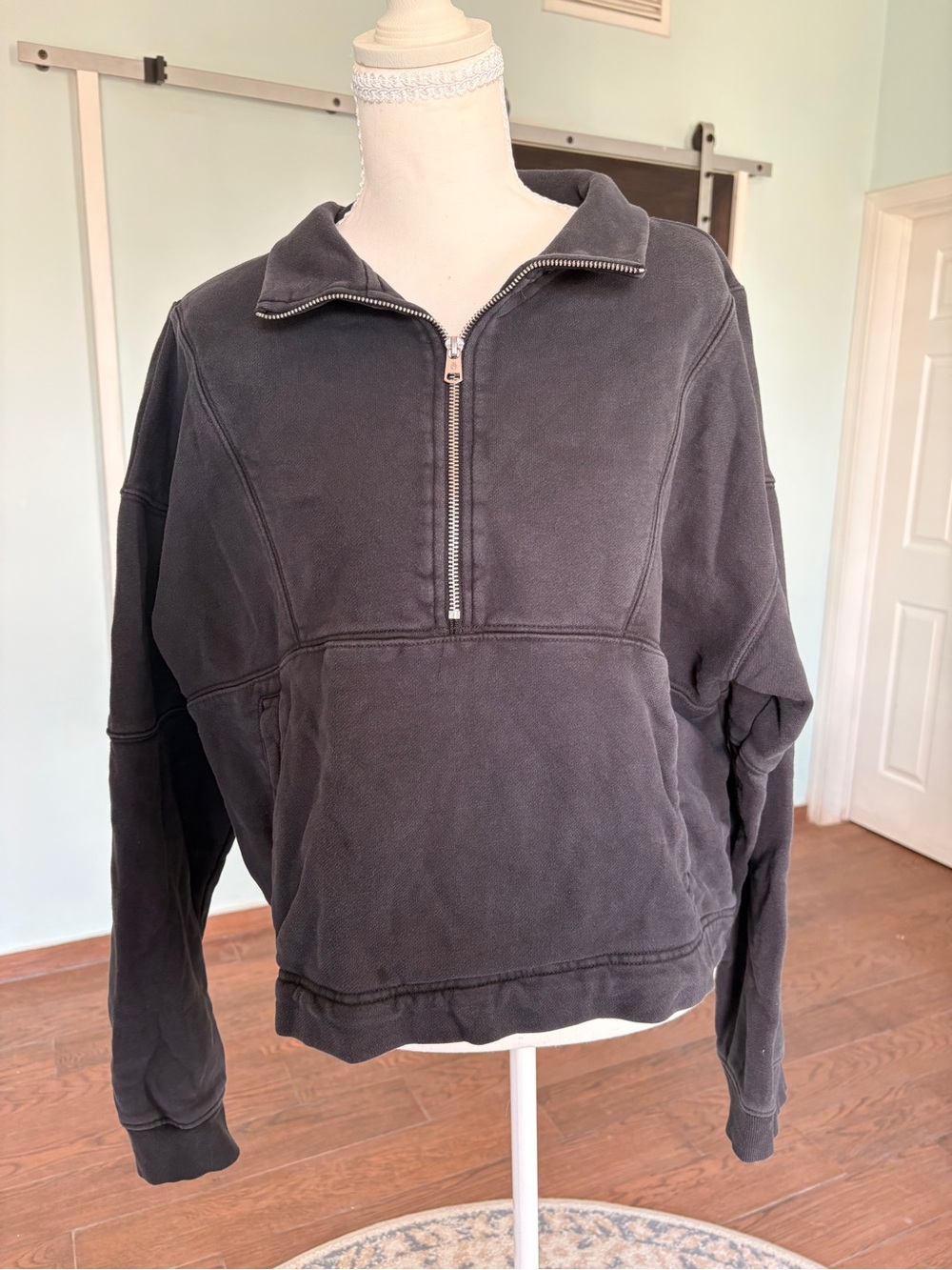 Spiritual Gangster Half Zip Pullover Black Cotton Size Small